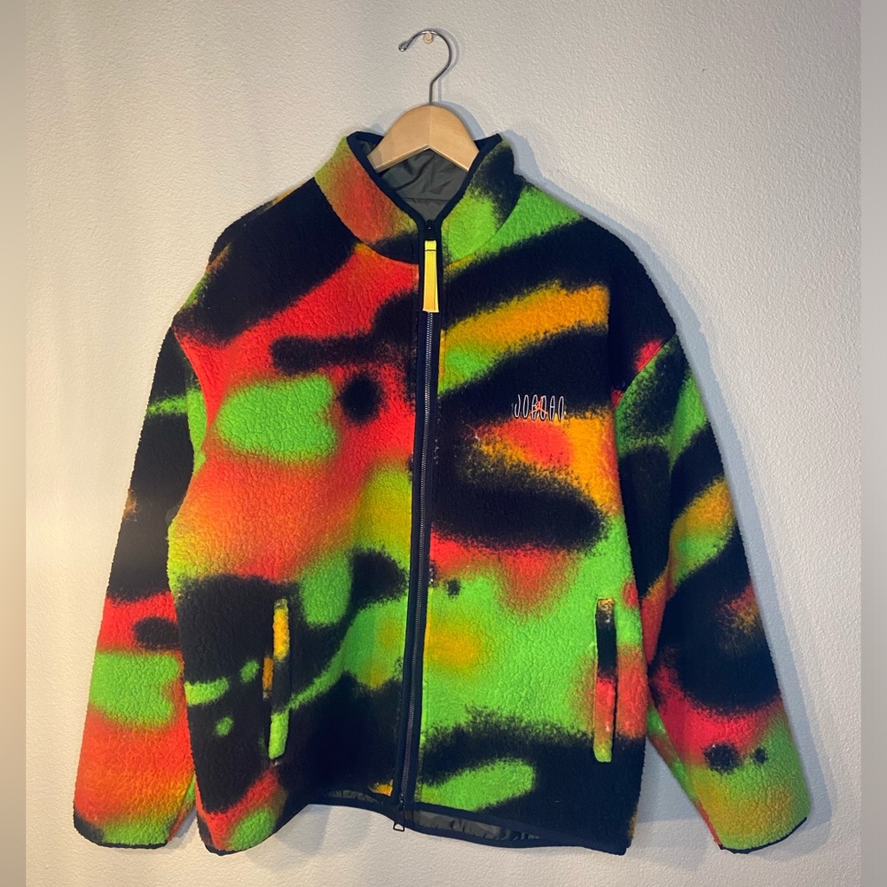 Nike Jordan Flight MVP Statement Fleece Faux Fur Jacket, Retro color neon jacket